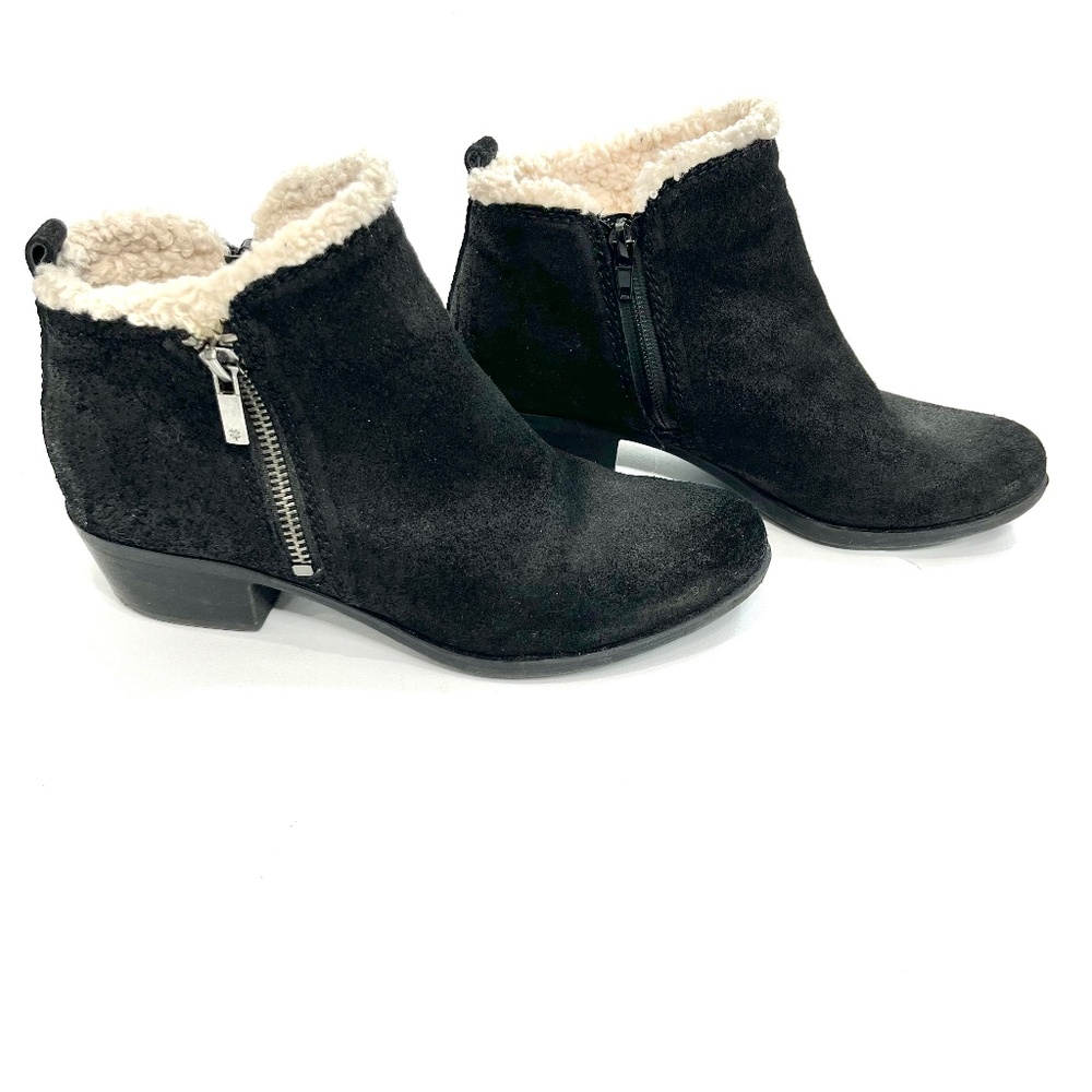 Lucky Brand Basel Black Suede Shearling Lined Ankle Booties